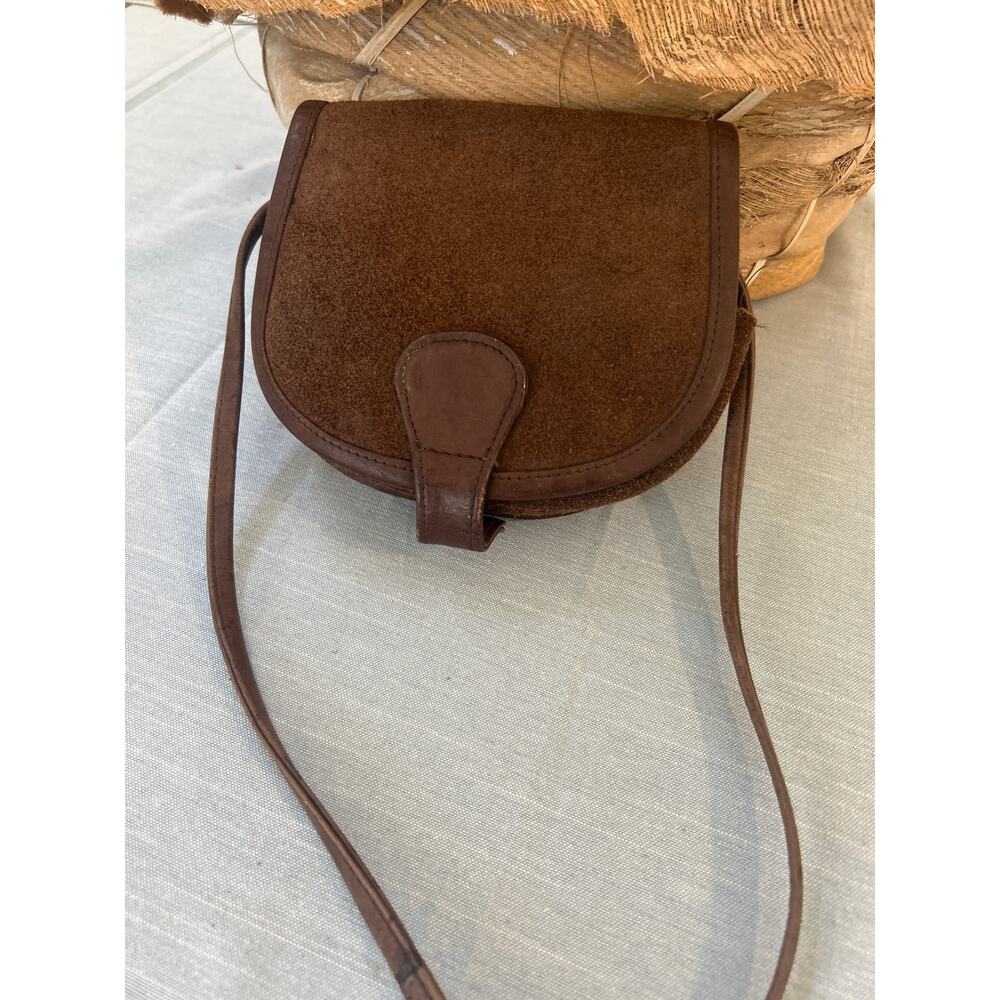 Brown Boho Western Cross Shoulder Saddle Purse Suede Leather - Picture 2 of 10